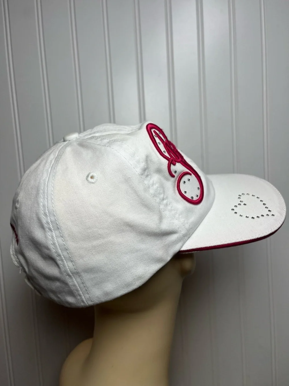 Disney Princess White & Hot Pink Embroidered Baseball Cap with rhinestones gems